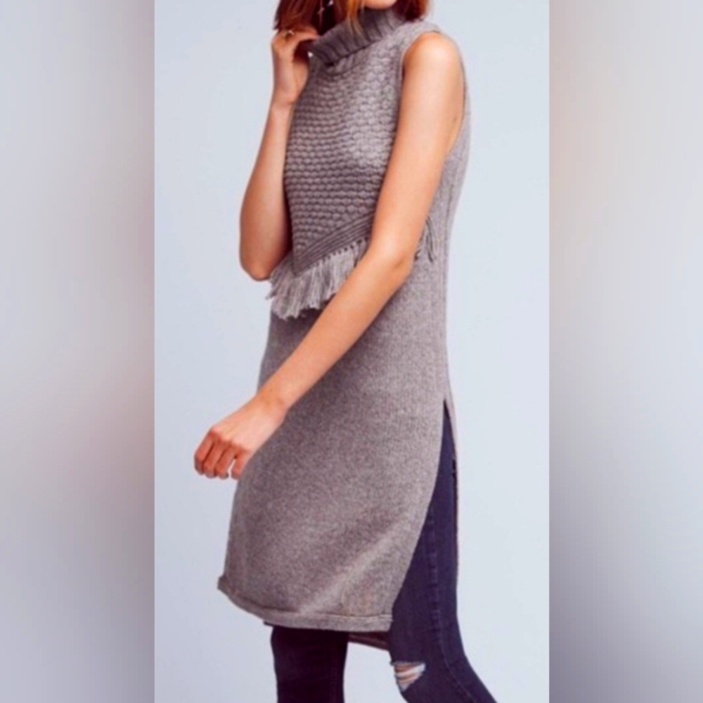 Nomad Gray Sleeveless Turtleneck Tunic Sweater, Size XS